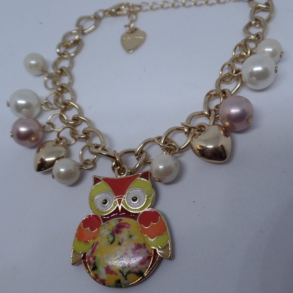 Betsey Johnson Jewelry - Betsey Johnson Goldtone Charm Bracelet Enamel Owl